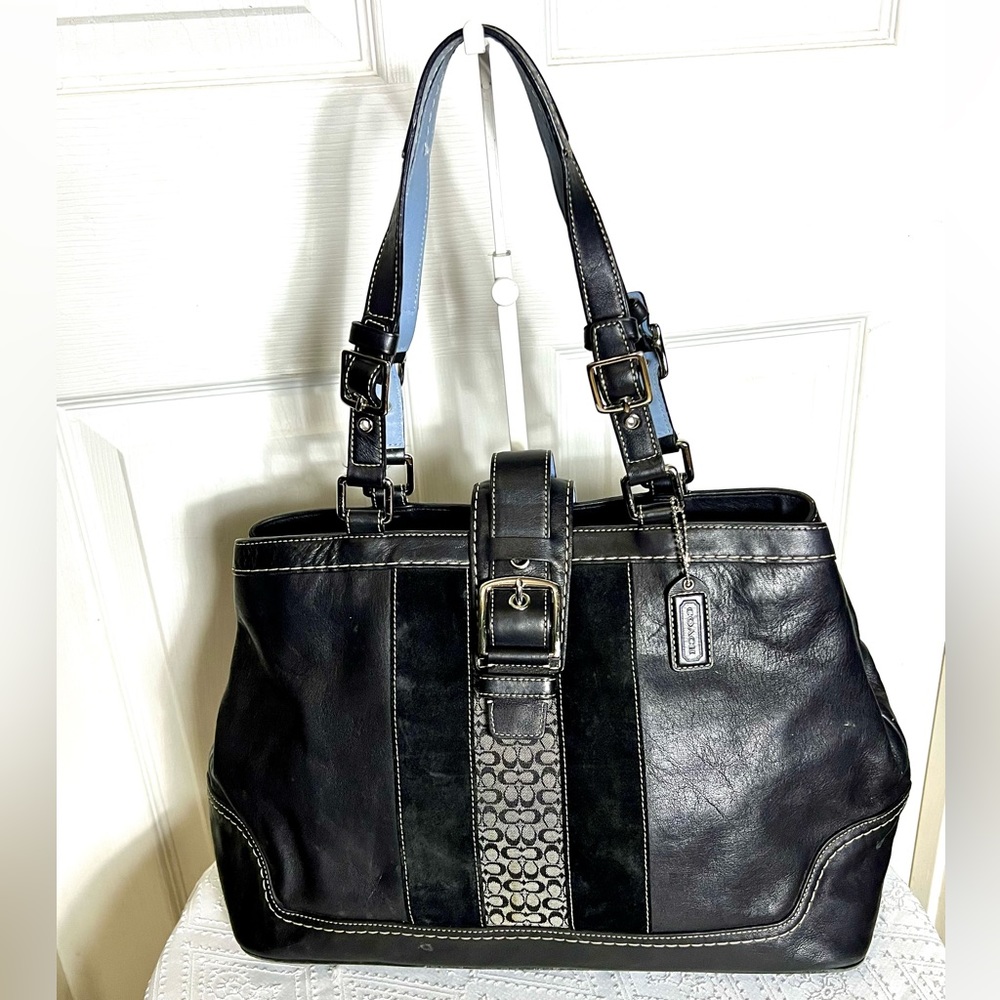 COACH💥RARE~VINTAGE~SOLD OUT💥Hampton Black Leather Signature Canvas